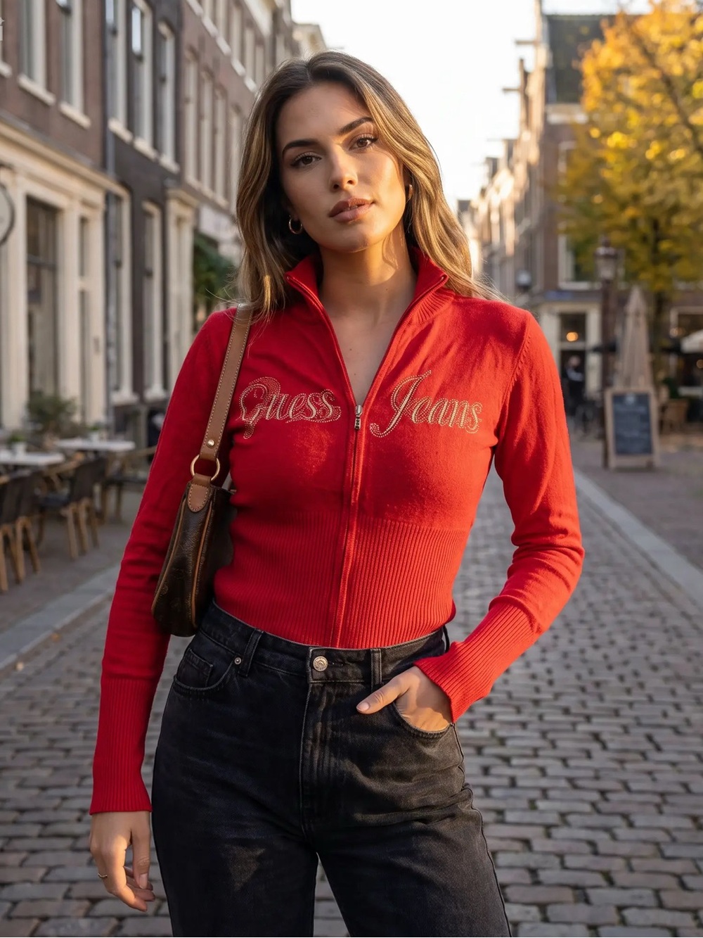 Y2K Guess Jeans Red Rhinestone Script